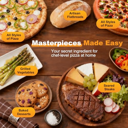 Image of NEWBULIG Electric Pizza Oven Indoor Countertop, Makes 12.6-Inch Pizzas in Minutes, Heats up to 750F Pizza Maker, Large Viewing Window, Interior Light, with Pizza Stone & Peel, Mechanical Control Knob