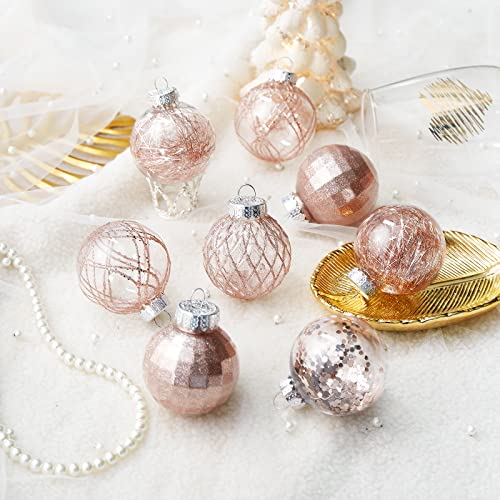 30Ct Christmas Ball Ornaments-60Mm/2.36" Shatterproof Clear Plastic Xmas Balls Baubles Set With Stuffed Delicate Sparkling, Hanging Christmas Tree Decorations (Rose Gold) #TOP4