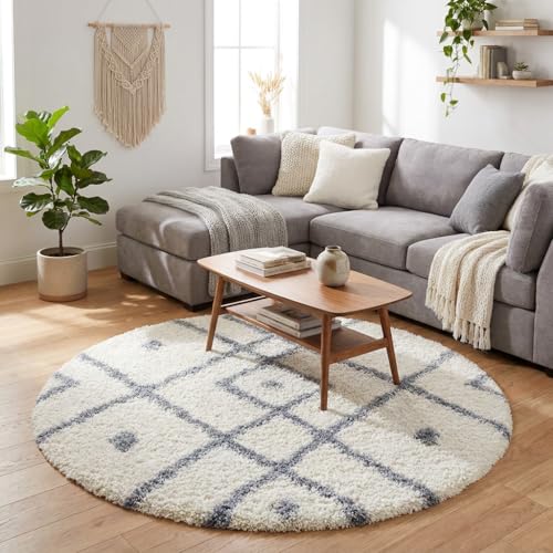 Image of Shaggy Polyester Microfiber Round Rug Carpet for Living Room | Ultra Soft Fluffy Plush Area Rug | Anti-Skid Non-Slip Backing | Washable Carpet for Bedroom- (4x4 feet, A6, Round)