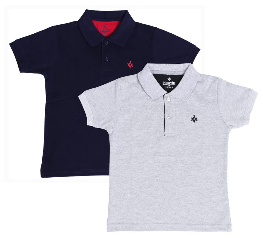 Image of Boys Polo T-Shirts Pack of 2 - Cotton Matty Fabric, Half Sleeves, Stylish Collar Neck, Comfortable Fit for Kids