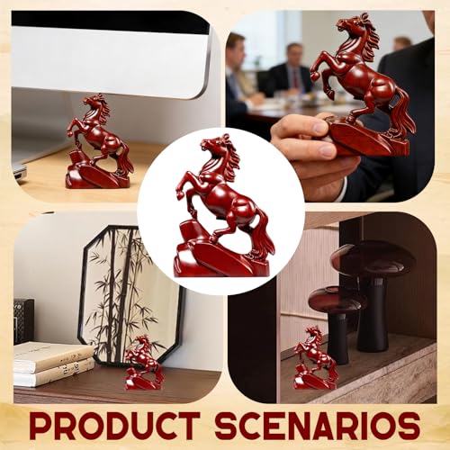 Estatua de caballo Feng Shui chino roja para escritorio miniatura 7