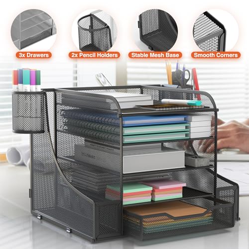 image for EVOOMI 5 Tier Mesh Desk Organizer PLUS - The Upgraded Time, Space & Sa