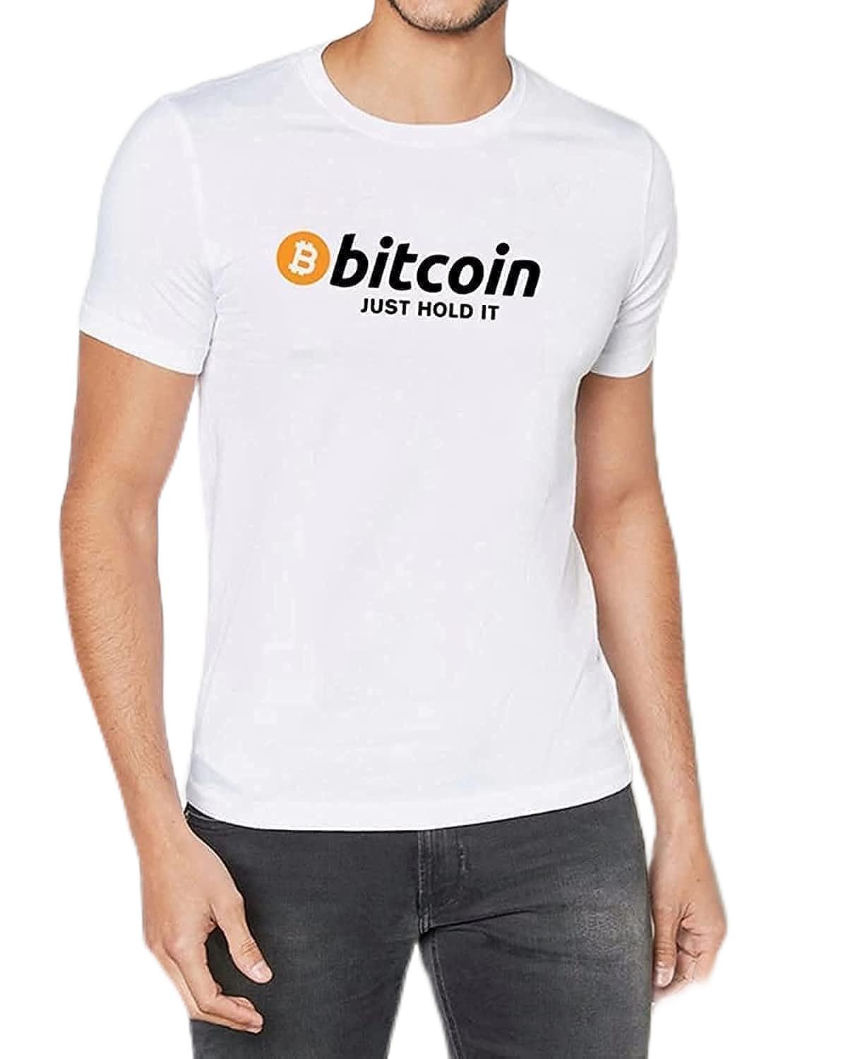 Just Hold It- Bitcoin Logo Printed T-Shirt- White Cotton Slim Fit Casual T-shirt - Bitcoin tshirt