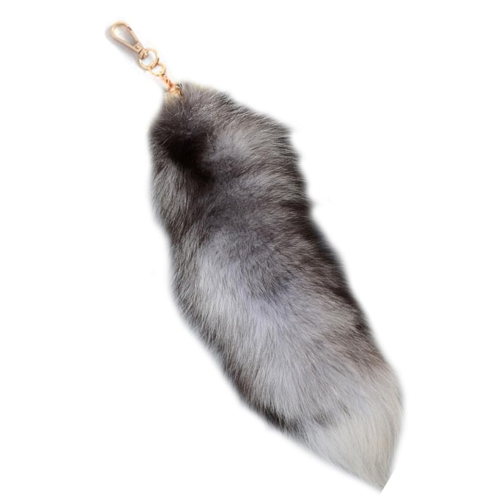 FOLODA Plush-Fox Tail Keychain,Animal Tail Keyring 40cm Animal Tail Key-Pendant Handbag Accessories Key Chain Ring Hook Tassels (A silver blue fox)