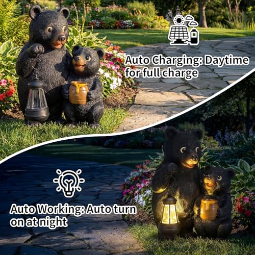 Lavezee Garden Bear Statues 8.9‘’, Mother and Baby Bear Figurines with Solar Lantern for Outdoor Porch Yard Lawn, Unique Bear Gifts for Mom Grandma Women - image 5