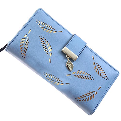 Culater® Femmes Feuille Bifold Portefeuille en Pu Cuir Carte d'embrayage Porte-sac à main (Bleu)