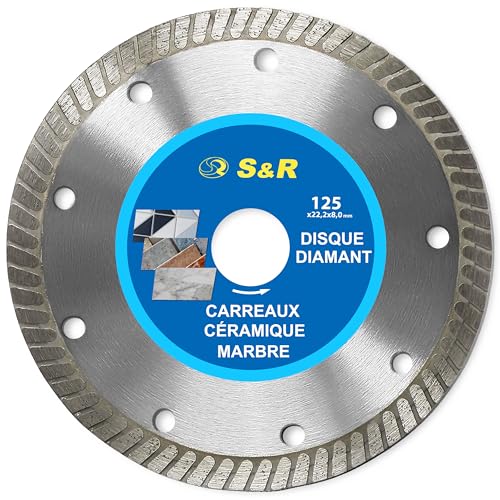 S&R Disque Diamant 125 Carrelage Fin. Disque Diamant 125mm Tronçonner Céramique Grès Marbre Granit. Lame Meuleuse Bosch Dewalt Ryobi Makita Black&Decker...