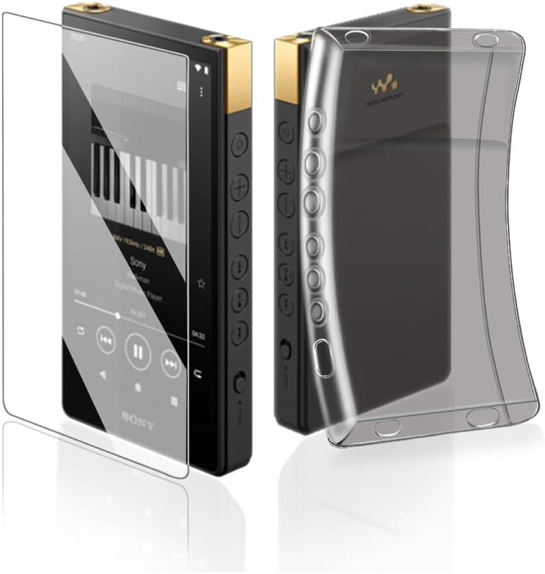 Soft Clear TPU Protective Shell Skin Case Cover for Sony Walkman NW-ZX700 NW-ZX706 NW-ZX707 (Clear Black case and Glass)