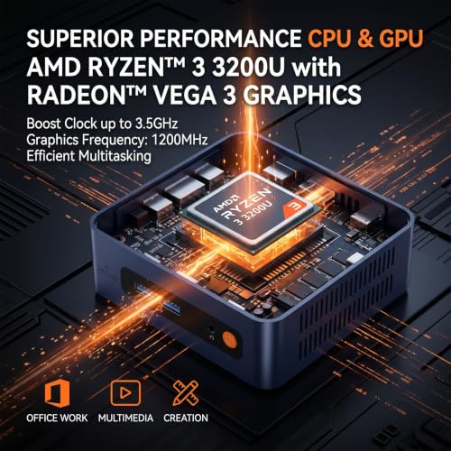 Image of Beelink SER3 Mini PC, AMD Ryzen 3 3200U (up to 3.5GHz), 8GB DDR4 256GB SSD, Mini Desktop Computer Support 4K Dual HDMI Display /Gigabit Ethernet /WiFi 5 /Home /Office