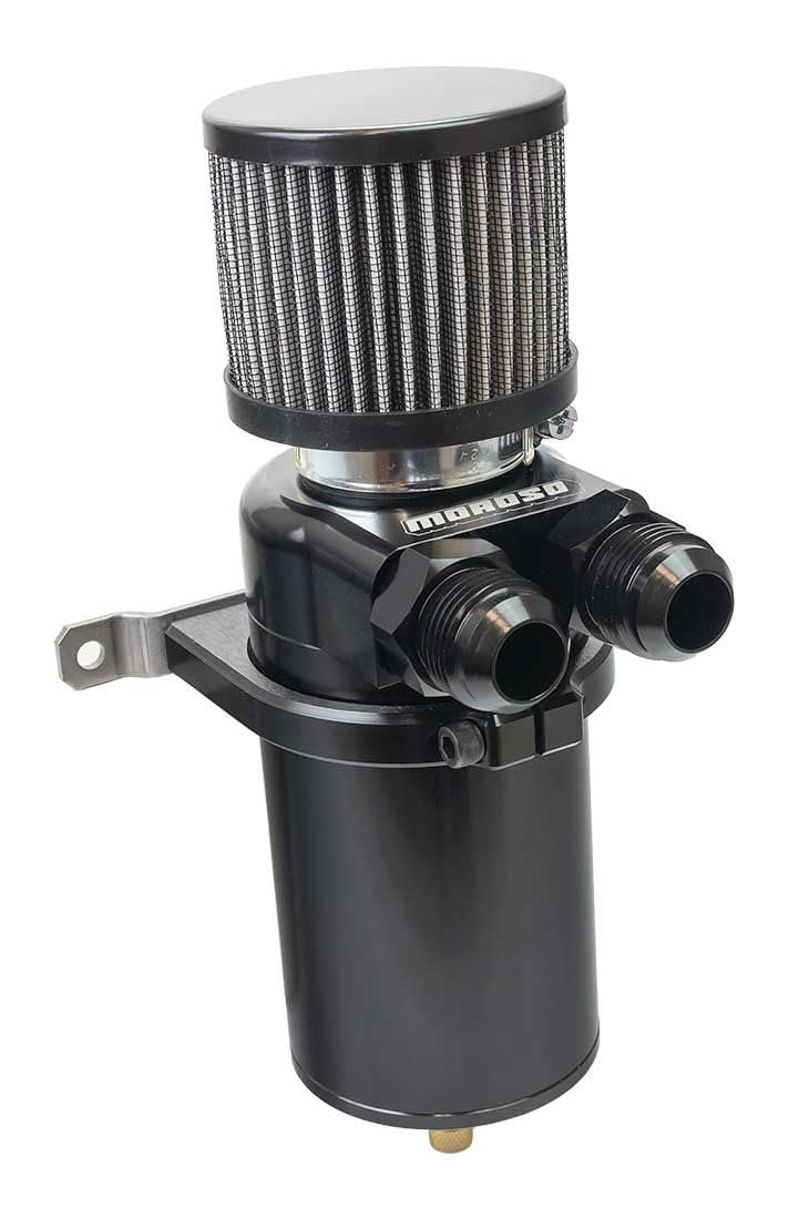 Moroso 85416 Billet Breather Tank Catch Can, Dual Inlet, #12AN Male
