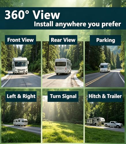 Image of 8-Channel Rader Sensor Touchable 128GB Large Alarm Screen 1080P Backup Camera 10.36-Inch Monitor & Built-in DVR Video for RV Truck Trailer Rear Side Front Reversing View Wired System Image Waterproof