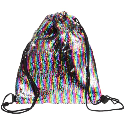 Drawstring Backpack - Sparkling Sequin Shoulder Bag, Glitter Gym Bag with Mesh Pocket, Waterproof Sport Backpack for Swimming, Yoga, Travel & Storage 17 x 14 inch