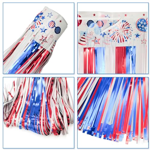 Image of 4th of July Decoration 4 Packs 10 Feet Long Foil Fringe Star Garland Memorial Day USA Red White Blue Independence Day Tinsel Metallic Streamers Patriotic Banner Car Parade Floats Garden Trailer