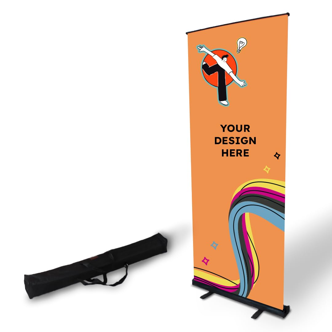 Roll up personalizado | Expositor publicitario enrollable con impresión incluida de 85x200 cm | Vinilo de polipropileno opaco con estructura en negro + funda de transporte