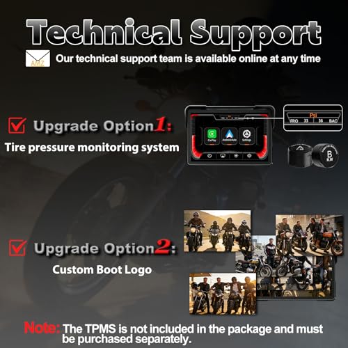 Image of YZW Portable 7 inch Wireless Motorcycle Carplay GPS Screen with Android Auto, Navigation System Quick Release, Anti-thef, Bluetooth, Siri, Google Asistant, Light Sensor, Music Sharing,Vioce Control