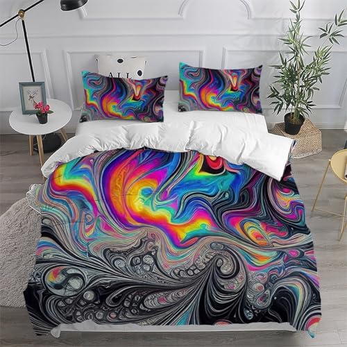 Ensemble de couette abstract rainbow impression 3D fluide avec fermeture - 6