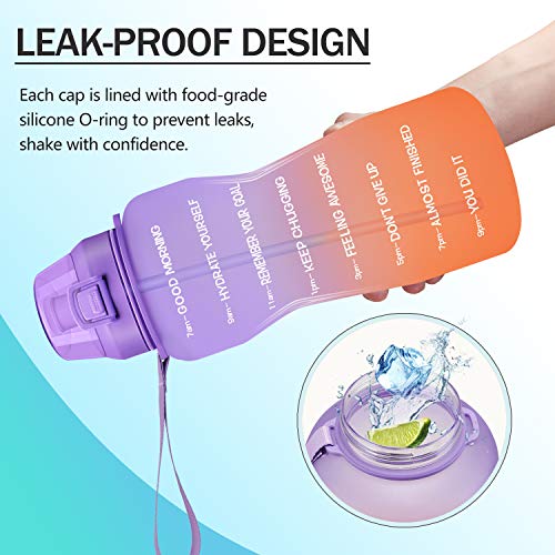 Fidus Large Half Gallon/64oz Motivational Water Bottle with Time Marker & Straw,Leakproof Tritan BPA Free Water Jug,Ensure You Drink Enough Water Daily for Fitness-Purple/Coral Gradient