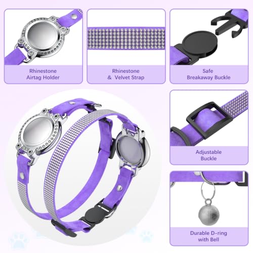 Image of AirTag Cat Collar Breakaway, Rhinestone Collars with Air Tag Holder, Purple