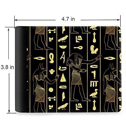 (Ancient Egyptian Hieroglyphs Front Pocket Slim Bifold Leather Wallet RFID Blocking with ID Window for Men2