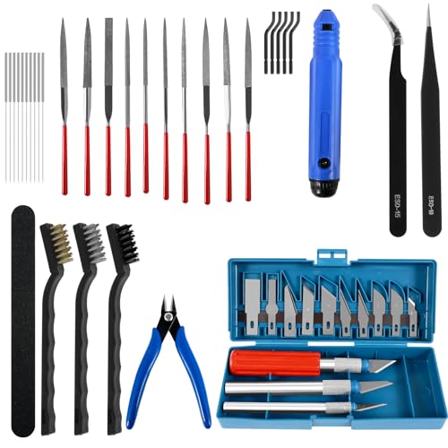 FALESOUL O kit de ferramentas de impressora 3D de 46 peças inclui ferramenta de rebarbação, lixas, agulhas de limpeza, escova, faca de esculpir, manutenção de impressão 3D, limpeza, remoção