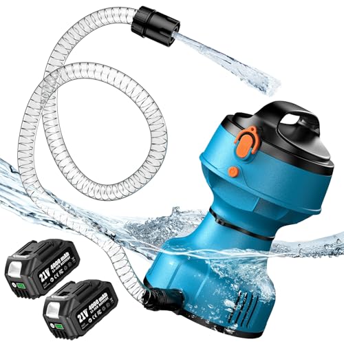 SEESII Floating Water Pump Battery Powered, 720GPH Cordless Water Transfer Pump w/ 2 Pcs 4000 mAh Batteries & Charger, 25 ft of Lift, 3/4' Outlet, Portable Small Pump for Pool, Pond, RV, Boat, Garden