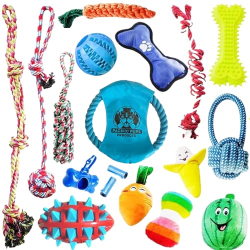 Pacific-Pups-Products-18-Piece-Dog-Toy-Set-with-Dog-Chew-Toys-Rope-Toys-for-Dogs-Plush-Toys-for-Dogs-and-Puppy-Teething-Toys-Supports-Non-Profit-Dog-Rescue