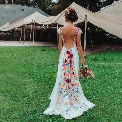 Women's 3D Flower Wedding Dresses 2025 Beach Bridal Gowns Tulle Prom Dress with Train Ball Gown4