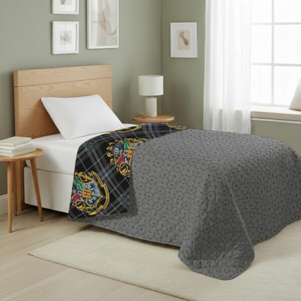 Image of Warner Bros Harry Potter Preppy Hogwarts Quilted Throw Blanket, House Crest Patchwork Design, Adults Boys Girls, Soft Lightweight Bedding for Bed, or Couch, 60 x 80 inches