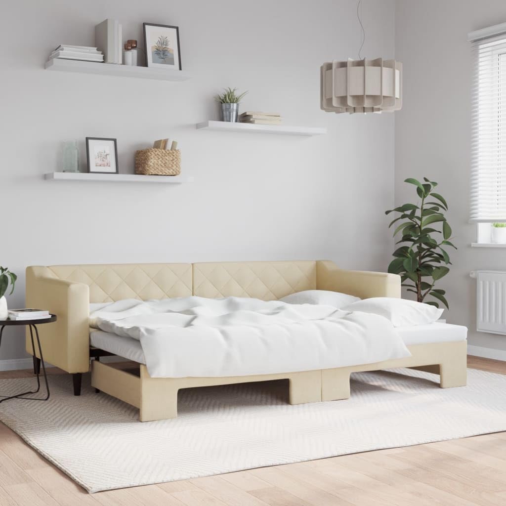 Rozkładana tkanina sofa z funkcją spania 2 w 1 do salonu sypialni Kremowy