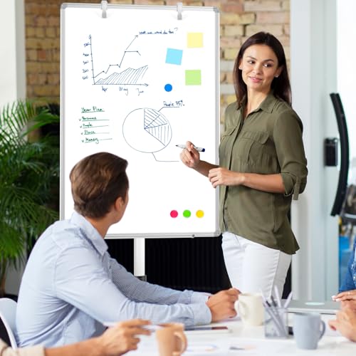 QUEENLINK Pizarra blanca móvil magnética de 60 x 90 cm con soporte, altura ajustable, borrado en seco, pizarra blanca para oficina, enseñanza - imagen 7