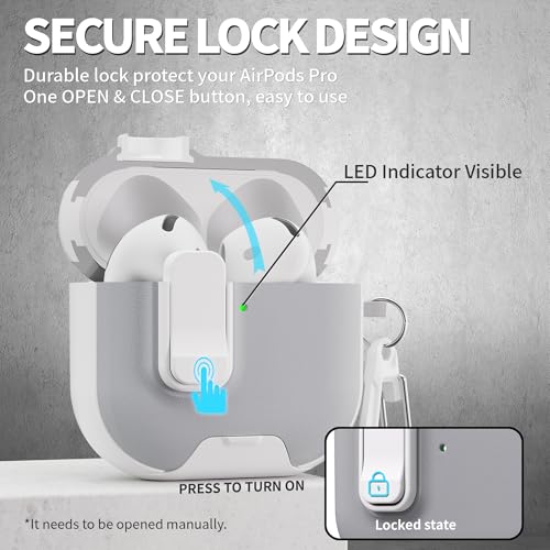 Image of for AirPods 4 Case with Lock,TPU Leather Texture Protective Durability Anti-Lost & Shockproof Protective Cover Accessories with Cleaning Kit in Keychain for Apple AirPods 4 Generation (White /Grey)
