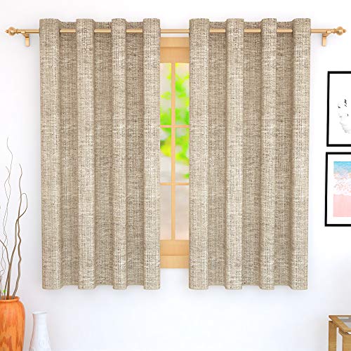 Image of Story@Home Bloom Collection Jacquard Weaving Solid Pattern Ring top Eyelet 2 Piece Window Curtain - 5 Feet, Light Brown