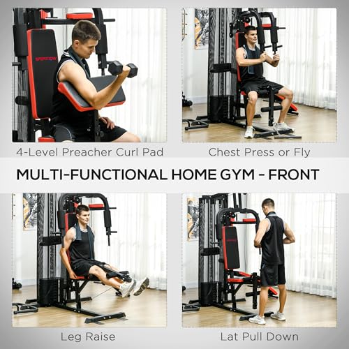 SPORTNOW Multi Gym Workout Station with 65kg Weight Stack, Sit Up Bench, Push Up Stand, Dip Station, Adjustable, Full Body Strength Training for Home Gym - Image 4