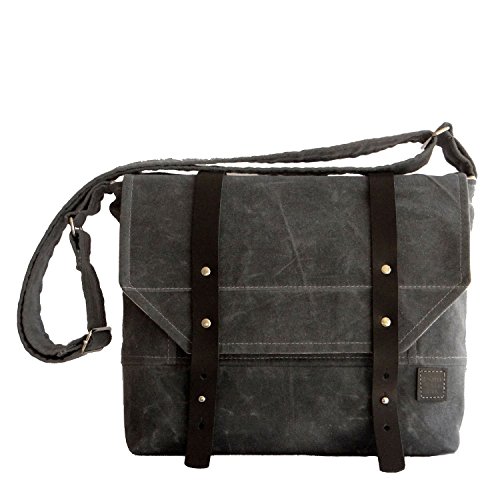 Gray Waxed Canvas & Leather Messenger Bag Handmade Products