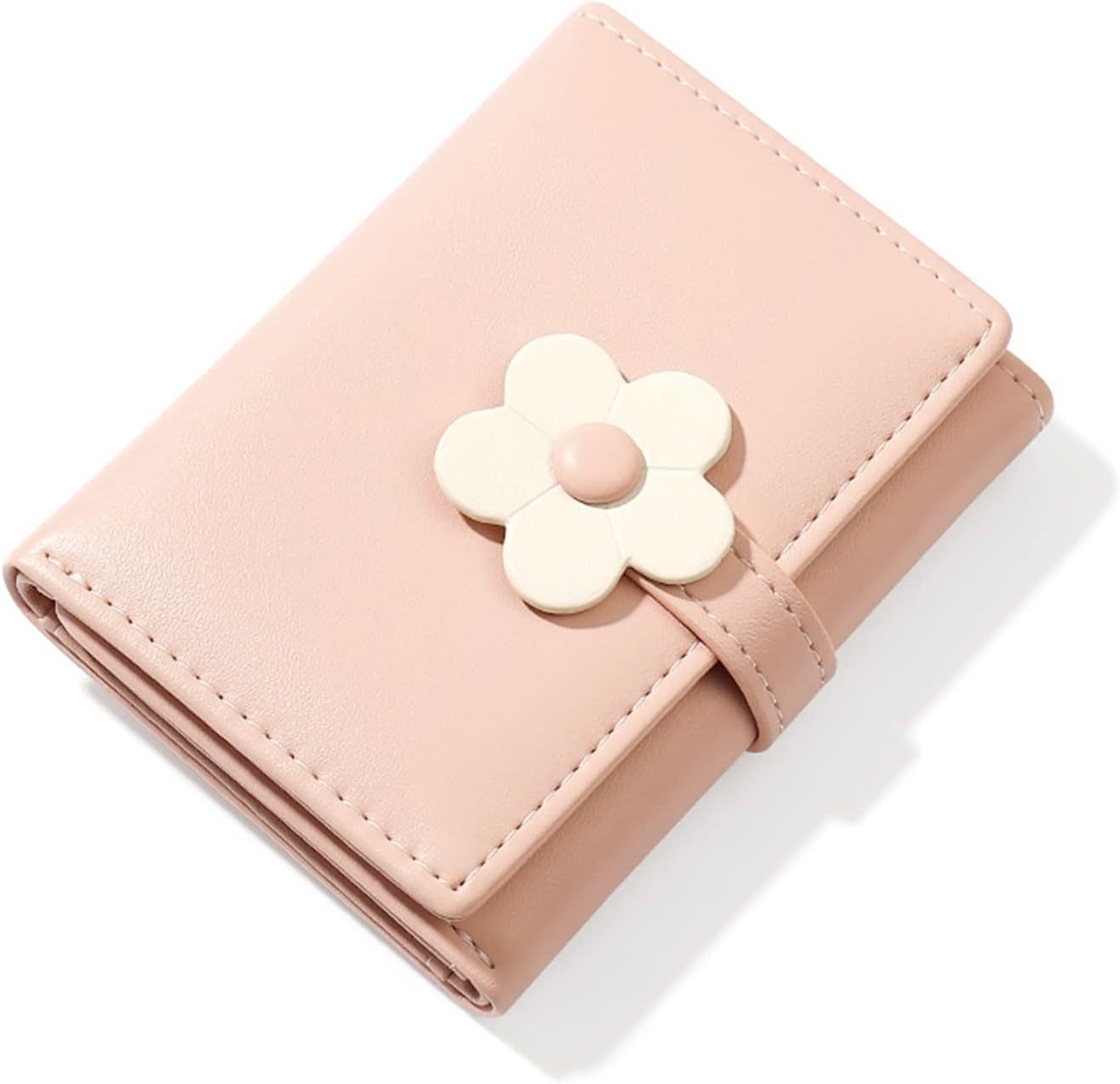 Cute Small Wallets for Teen Girl Women PU Leather Trifold Small Wallet Cash Pocket 3D Floral Buckle Card Holder Coin Purse with ID Window for Girls Women (Pink)