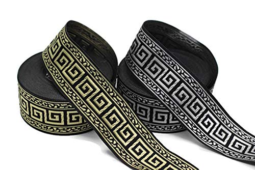 11 Yard Spool 1.37 Inches Greek Key Jacquard Ribbon Upholstery Trim Diy Sewing Supplies 35060 (Black And Silver) #TOP3