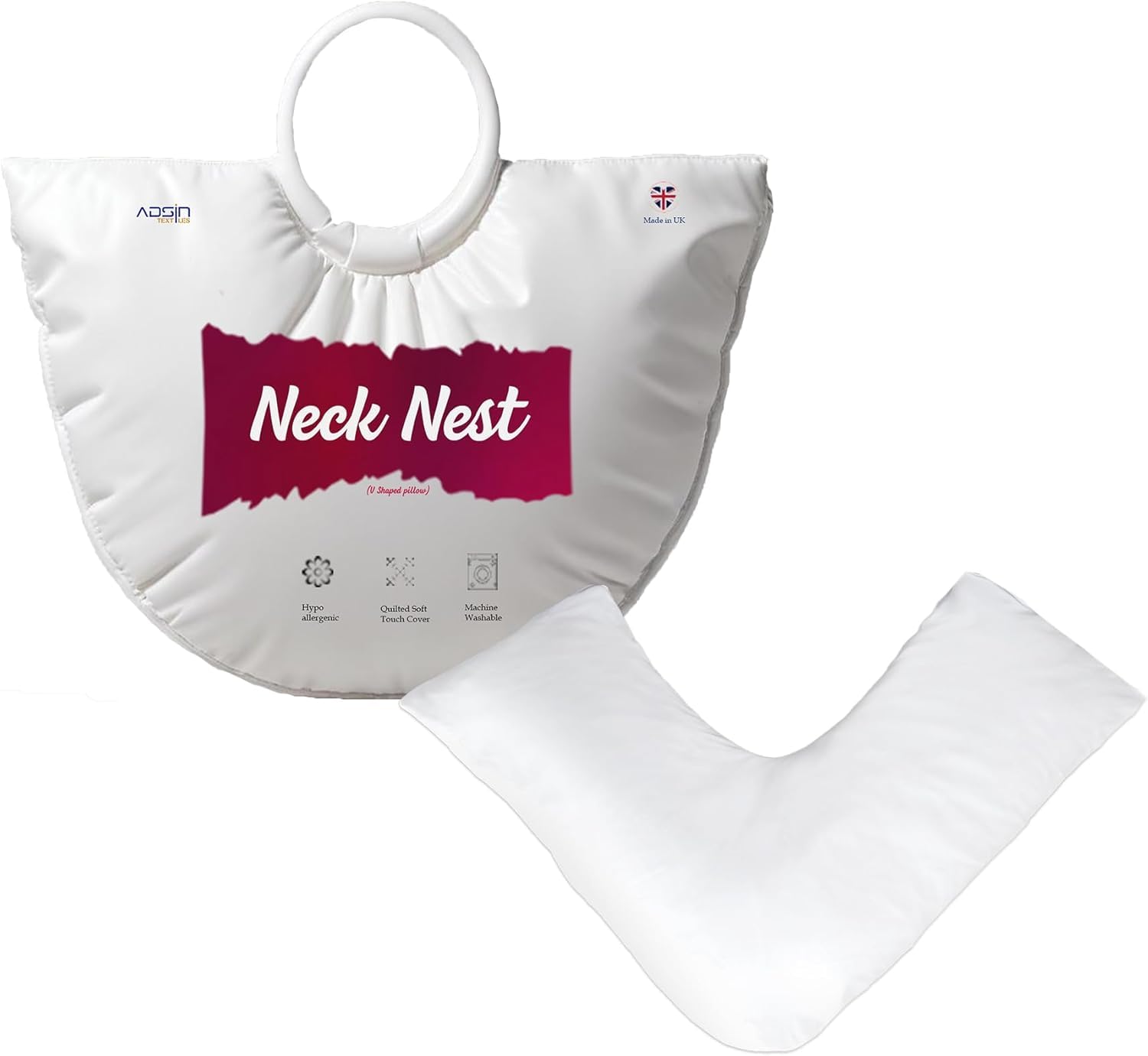 adsin Orthopaedic-Luxury V Shaped Pillow Only Nursing, Pregnency, Back Support (White)