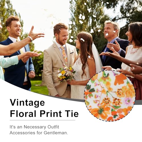 Image of Luckyvestir Mens Ties, Sage /Dusty Blue /Pink Floral Ties for Men, 2.76 inch Cotton Flower Necktie for Wedding /Groomsmen /Party