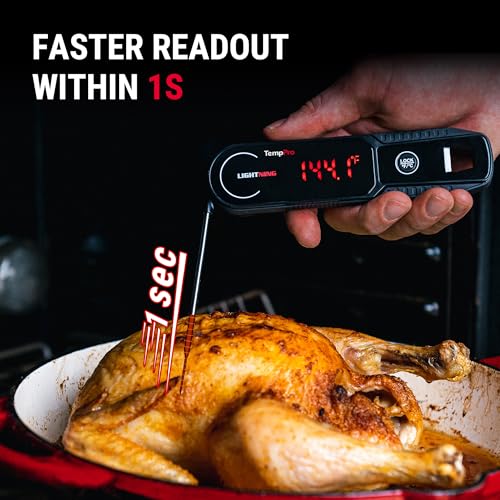 Image of TempPro Lightning 1 Sec Instant Read Meat Thermometer, Kitchen Food Thermometer with 180 Rotating Display, IP67 Waterproof Cooking Thermometers for Deep Fry Smoker Grill BBQ(Previously ThermoPro)