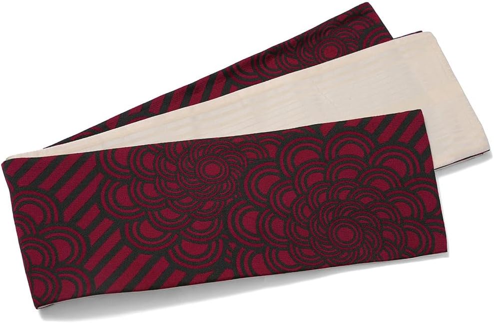 河瀬満織物 袋織 作家もの リバーシブル 牡丹 市松 着物 帯 015k 牡丹