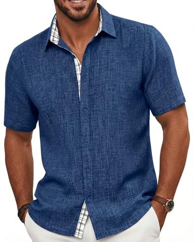 Men Button Up Down Shirt Short Sleeve Hawaiian Collared Dress Cuban Tshirts Golf Not Seersucker Polyester Linen, Summer Beach Poncho T Tee Business Casual Wrinkle Free Slim Fit Untucked Breathable