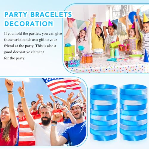 Image of Liliful 100 Pcs Silicone Rubber Wristbands Rubber Wristband Bracelet Bands for Silicone Wristbands for Women Men(Blue and White)