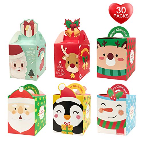 Christmas Candy Boxes, 30 Pack Gift Boxes of 6 Styles,Cute and Small Gift Boxes for Candy, Cookies, Cake with Lids, Christmas Trees Decoration