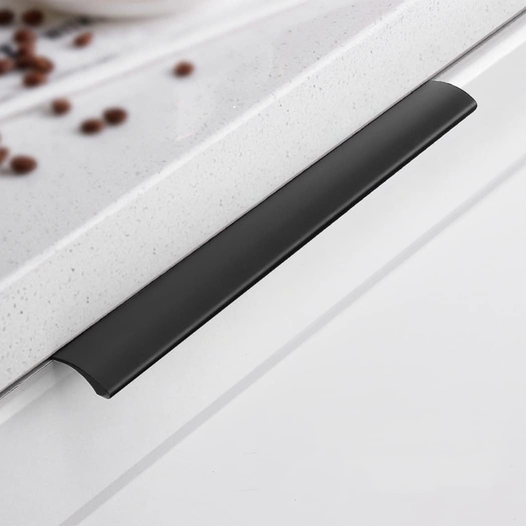 Manijas ocultas, manijas invisibles, de aleación de aluminio, manijas ocultas para gabinete, tiradores de gabinete con borde de dedo, tiradores para cajones, pomos para muebles, color negro, 2 piezas