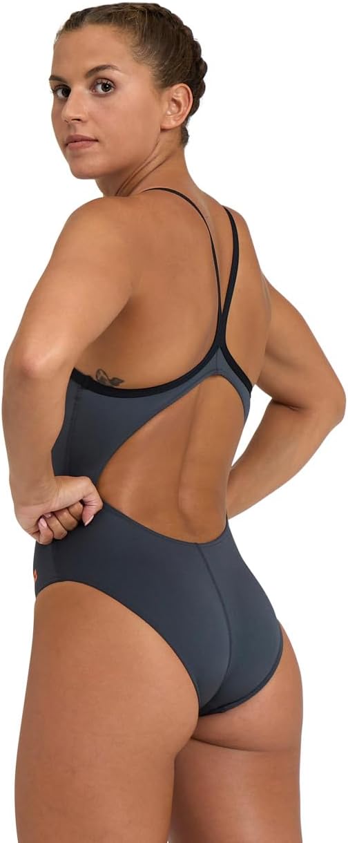 ARENA Women's Team Solid Light Drop Back One Piece Athletic, Quick Drying, Chlorine Resistant Swimsuit for Ladies-Asphalt-Black - Image 2