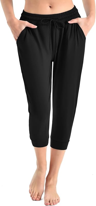Walifrey Capri Pants for Women with Pockets, Cropped Joggers | Cuffed ankles, Adjustable drawstring waist, Lightweight moisture-wicking fabric, Ideal for gym workout & daily wear