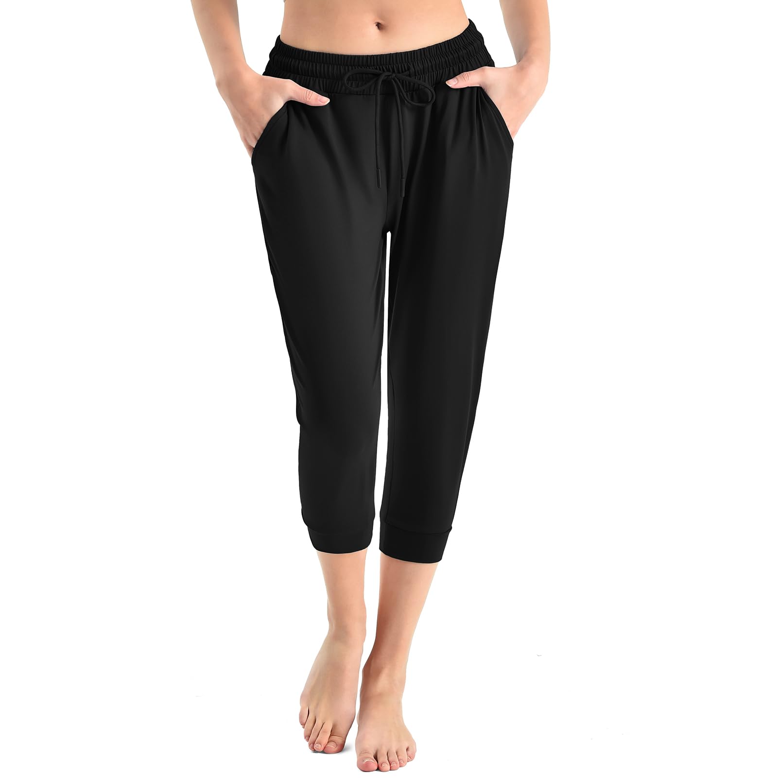 Walifrey Capri Pants for Women with Pockets Cropped Joggers Drawstring Sweatpants for Lounging Workout and Gym