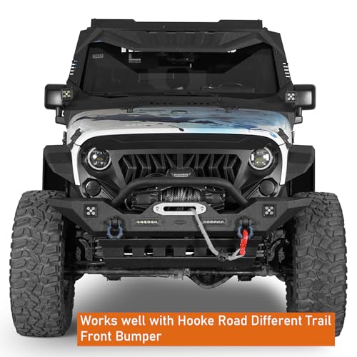 Hooke Road Wrangler JK Front Skid Plate Bumper Cover Texured Black Steel for Jeep Wrangler JK 2007-2018