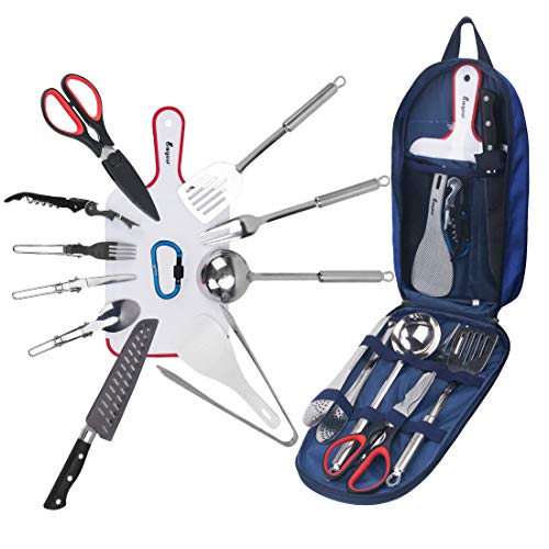 14pcs Backpacking Camping Cookware Kitchen Utensil BBQ Organizer Travel Mess Kit with Water