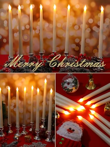 Image of VIHOSE 24 Pcs Flameless Taper Candles with Holders Remote Timer Battery Operated Candles Bulk LED Candlesticks Flickering for Valentines Wedding Home Window Carnival Party Decor(Silver,Classic Style)